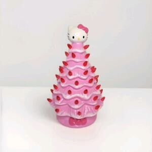 Hello Kitty Pink Light Up Ceramic Christmas Tree LARGE 11"H